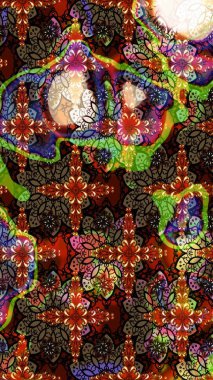 Suluboya çiçekli çiçek deseni. Kahverengi ve siyah renkli Asya tekstili. Raster illüstrasyonu.