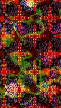 Tekstil için suluboya eskiz deseni. El çizimi çiçek çizimi deseni (fayans). Şirin çiçekli, desenli, kahverengi ve siyah renkli çizim deseni.