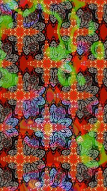 El çizimi Raster çizimi. Çizim çiçek deseni duvar kağıdı, web sitesi arka planı, ambalaj kağıdı, davetiye, broşür, afiş veya web sitesi için kullanılabilir. Parlak elementlerin.