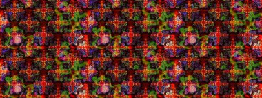 Yapraklı çiçekler ve kahverengi ve siyah renkli papatya çiçekleri. Raster - stok. Taslak arkaplan deseni.