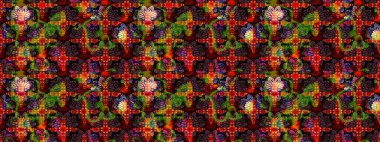 Güzel kumaş deseni. Asya tekstil tarzında. Çiçek desenli çizim. Raster illüstrasyonu. Düz Çiçek Elementleri Tasarımı. Renkli Bahar Teması çizim şablonu.