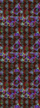 Çok kahverengi ve kırmızı zarif küçük çiçekler ve kahverengi ve kırmızı renkli komik böcekler, raster desen, illüstrasyon.