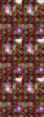 Suluboya elle çizilmiş çiçek desenli eskiz deseni. Parlak renkli fantezi çiçekleri, yapraklar, tomurcuklar kahverengi ve gri renklerde kahverengi ve gri.