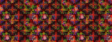 Yapraklı çiçekler ve kahverengi ve siyah renkli papatya çiçekleri. Raster - stok. Taslak arkaplan deseni.