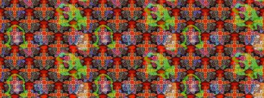 Kırmızı ve kahverengi renkte çiçekler. Renkli bahar temalı eskiz kalıbı. Düz Çiçek Elementleri Tasarım Raster illüstrasyonu. Çiçekli çiçek deseni, suluboya..