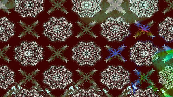 Kumaş desenli papatya çiçeği detayı. Kahverengi renkte çiçekler.