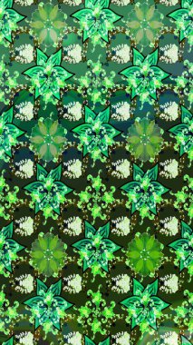 Çiçeksiz desenli arka plan. Gömlek baskısı için çiçek boyası. Yeşil ve gri renkte çiçekler.