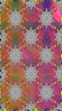 Kusursuz desenli, modaya uygun kumaş deseni. Düz Çiçek Elementleri Tasarımı. Renkli Bahar Temalı Kusursuz Arkaplan. Raster illüstrasyonu. Şirin çiçek elementleri..