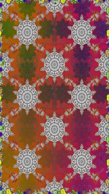 Raster illüstrasyonunda kusursuz çiçek deseni. Kahverengi ve gri renkte çiçekler.