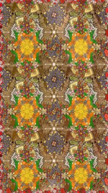 Düz Çiçek Elementleri Tasarımı. Renkli Bahar Teması eskiz kalıbı. Çiçekli çizim şekli. Kahverengi renkte çiçekler.