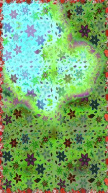 Raster illüstrasyonu. Yeşil ve mavi renklere karalamalar çizen kusursuz çiçek deseni.