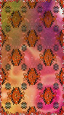 Raster flat flowers seamless pattern. Design gift wrapping paper, greeting cards, posters and banner design. Flowers on brown and pink colors.
