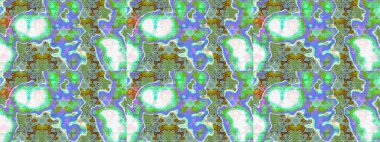 Çiçek desenli çizim. Asya tekstil tarzında. Yeşil renkli çiçekler. Raster illüstrasyonu. Raster illüstrasyonu.