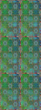 Raster illüstrasyonu. Çiçeksiz desenli arka plan, darbeler, sıçramalar, yaz çiçekleri. Yeşil ve mavi renkte çiçekler.