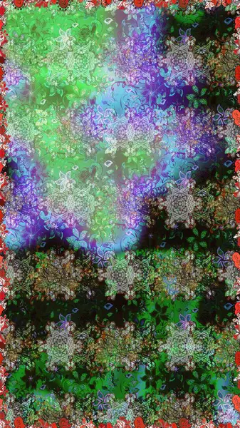 Yeşil ve gri çiçekli kusursuz desen, suluboya çiçek deseni, sevimli çiçek, duvar kağıdı, kart ya da kumaş için fayanslı. Raster - stok.