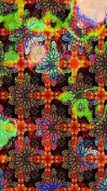 Siyah ve kahverengi renkte etnik çiçeklerle süslenmiş zarif bir eskiz. Raster Çiçek İllüstrasyonu güzel tekstil..