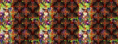 Raster illüstrasyonu. Kahverengi ve siyah renkli çiçekler. El çizimi çiçekli soyut çizim deseni.