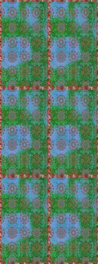 Çok yeşil ve mavi zarif küçük çiçekler ve yeşil ve mavi renkli komik böcekler, raster desen, illüstrasyon.