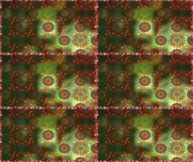 Raster illüstrasyonunda kusursuz çiçek deseni. Çiçekler suluboya tarzında kahverengi ve yeşil renklerde.