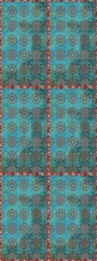 Düz Çiçek Elementleri Tasarımı. Raster illüstrasyonu. Çiçekli, suluboya desenli kusursuz çiçek deseni. Renkli Bahar Temalı Kusursuz Arkaplan. Mavi ve kahverengi renkte çiçekler.