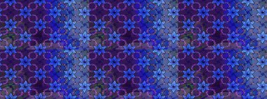 Elle boyanmış suluboya resim çizimleri, çiçekler ve bitkiler. Mavi renkte çiçekler.