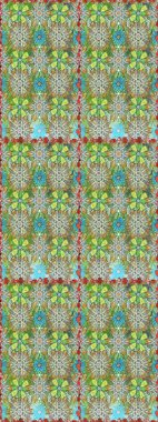 Çocuksu tasarım. Tarafsız ve yeşil zeminde. Tekstil, kumaş, ambalaj, hatıra defteri için hoş bir çiçek arkaplanı. Elle çizilmiş karalama çiçekleri ile pürüzsüz desen.