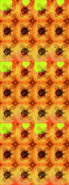 Çok portakallı, zarif küçük çiçekler ve turuncu renkli komik böcekler, raster desen, illüstrasyon.