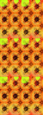 Çok portakallı, zarif küçük çiçekler ve turuncu renkli komik böcekler, raster desen, illüstrasyon.