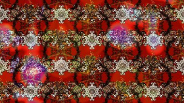 Güzel kumaş deseni. Raster illüstrasyonu. Renkli Bahar Teması eskiz kalıbı. Asya tekstil tarzında. Çiçek desenli çizim. Düz Çiçek Elementleri Tasarımı.