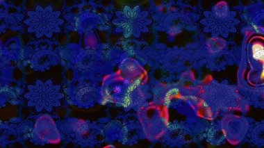 Şirin karalamalı çiçek desenli çizim. Robot resim tarzı mavi ve siyah renkler. Raster illüstrasyonu. El yapımı çiçek ve bitki koleksiyonu. Raster illüstrasyonu.