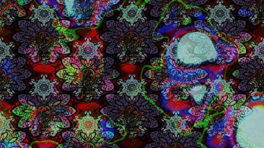 Suluboya çiçekli çiçek deseni. Siyah ve mavi renkte güzel bir tekstil. Raster illüstrasyonu.