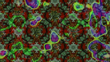 Suluboya çiçekli çiçek deseni. Yeşil ve kahverengi renkli Asya tekstili. Raster illüstrasyonu.