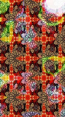 Şirin çiçekli eskiz deseni ve kırmızı ve siyah renkli yapraklar, suluboya çiçek deseni, duvar kağıdı, kart ya da kumaş için fayanslı. Raster illüstrasyonu.