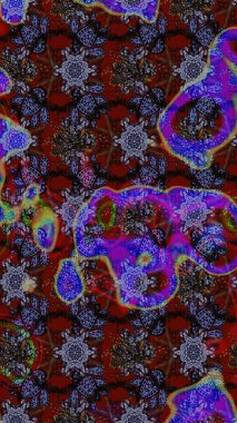 Çiçek ve yapraklı karalama şeklinde Raster çiçek deseni. Kahverengi ve siyah renklerde bahar çiçekleri. Raster illüstrasyonu.