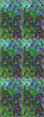 Çiçek deseni. Raster illüstrasyonu. Yeşil ve mavi renklerde çiçeksiz. Şatafatlı bahar bahçesi dokusu. Yeşil ve mavi renkte çiçekler.