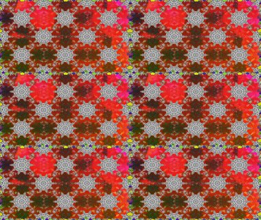 Raster illüstrasyonunda kusursuz çiçek deseni. Kahverengi ve gri renkte çiçekler.