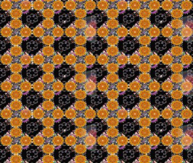 Raster illüstrasyonu. Raster illüstrasyonundaki çiçek desenli çizim. Siyah renklerde. Güzel kumaş deseni.