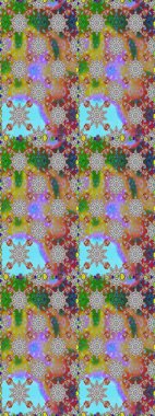 Kusursuz bir arka plan modeli. Raster - stok. Yapraklı çiçekler ve kır ve kahverengi renkli papatya çiçekleri..