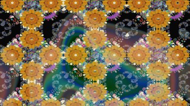 Raster illüstrasyonu. Güzel karalamalı çiçek desenli çizim. Küçük çiçekteki sevimli çiçek deseni. Güzel kumaş deseni.