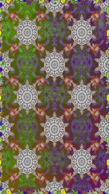 Şatafatlı bahar bahçesi dokusu. Gri ve yeşil renklerde çiçeksiz. Çiçek deseni. Gri ve yeşil renkli çiçekler. Raster illüstrasyonu.