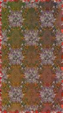 Miles Fleur, süslü püslü bir süs. Eski usul. Kumaş, tekstil, duvar kağıdı baskısı için. Raster illüstrasyonu. Kusursuz bir geçmişi var. Tomurcukları papatya çiçekleri olan sevimli bir çiçek deseni..