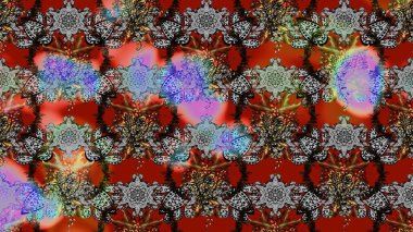 Raster illüstrasyonu. Çiçek desenli çizim. Raster illüstrasyonu. Asya tekstil tarzında. Gri ve kahverengi renkte çiçekler.