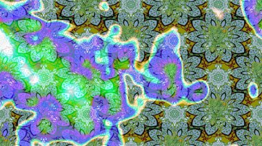 Raster illüstrasyonundaki çiçek desenli çizim. Suluboya tarzında yeşil ve mavi renkte çiçekler.