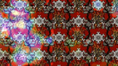 Parmak izi, kumaş, duvar kâğıdı, tekstil için raster dokusu. Nakış desenli çiçek deseni. Renkli grunge soyut arkaplanı colokahverengi ve kırmızı çiçeklerle zenginleştirir.