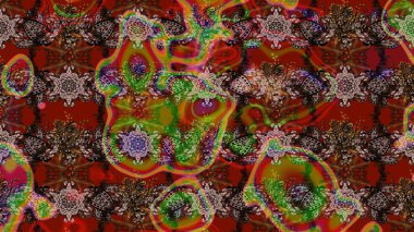 Çiçekli karalama şeklinde Raster çiçek deseni. Kahverengi ve kırmızı renkte çiçekler. Nazik, narin çiçek arkaplanı.