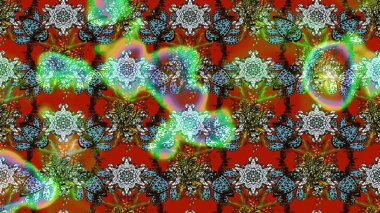 Raster Çiçek İllüstrasyonu güzel tekstil. Kahverengi ve yeşil renkli etnik çiçeklerle zarif bir eskiz deseni..