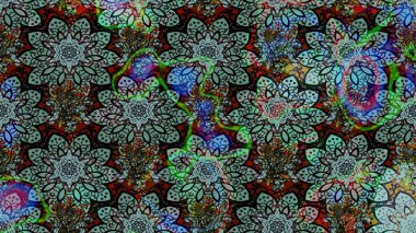 Mavi ve yeşil renkli çiçekler. Raster illüstrasyonunda çiçek deseni çizimi.