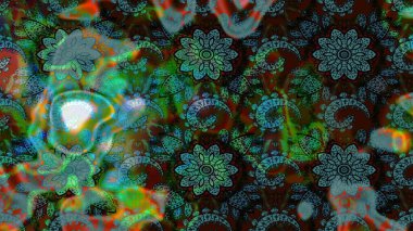 Raster illüstrasyonu. Düz Çiçek Elementleri Tasarımı. Renkli Bahar Teması eskiz kalıbı. Çiçekli çiçek deseni, suluboya. Mavi ve yeşil renkte çiçekler.