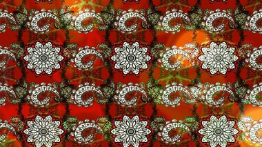 Çiçeksel kahverengi ve kırmızı çizim deseni. Raster çiçek izi. Klasik taslak çizimi.