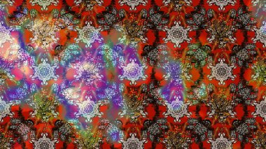 Sevimli çiçek raster deseni. Düz Çiçek Elementleri Tasarımı. Renkli Yaz Temalı eskiz kalıbı. Kahverengi ve kırmızı renkte çiçekler.